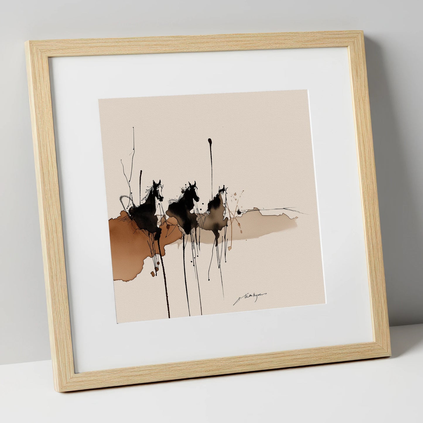 Wild Shadows wild horses art print in natural frame