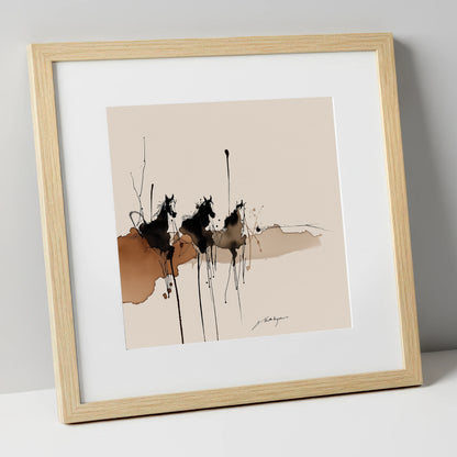 Wild Shadows wild horses art print in natural frame