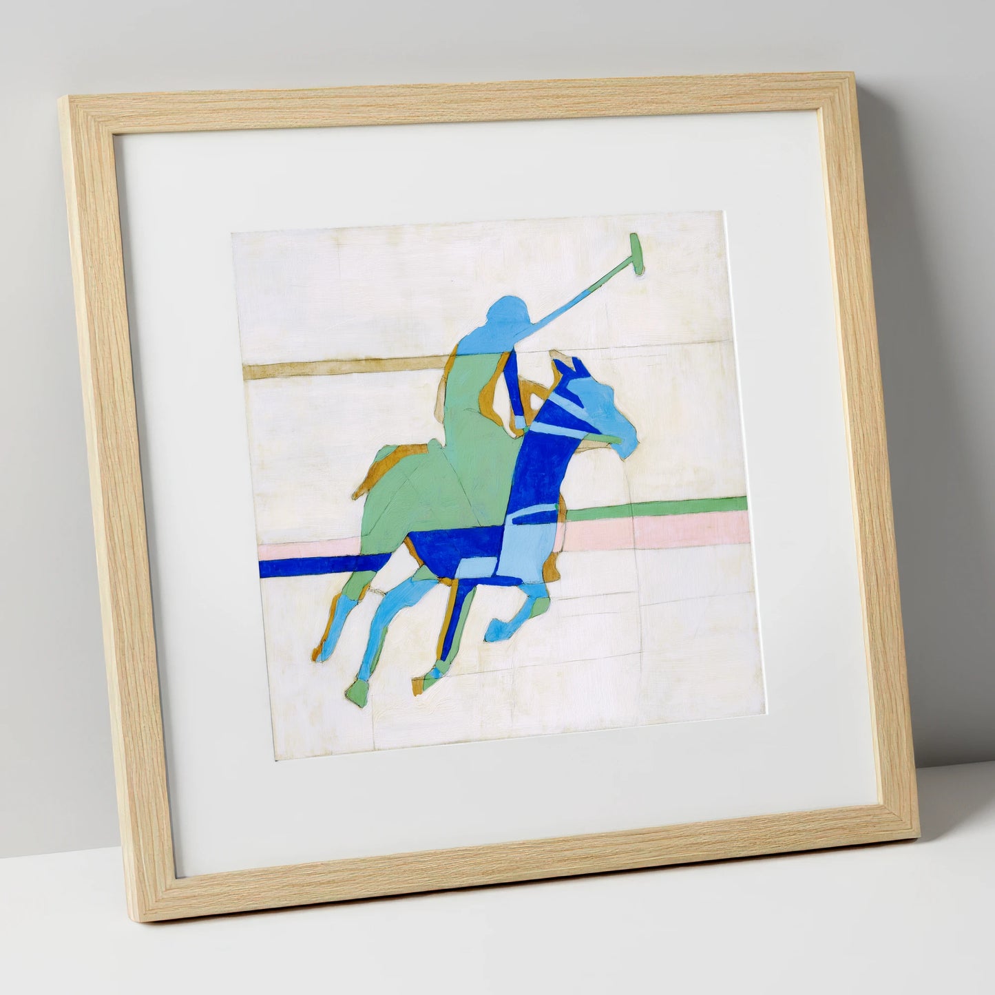 Dynamic Azure Polo polo horse art print in natural frame