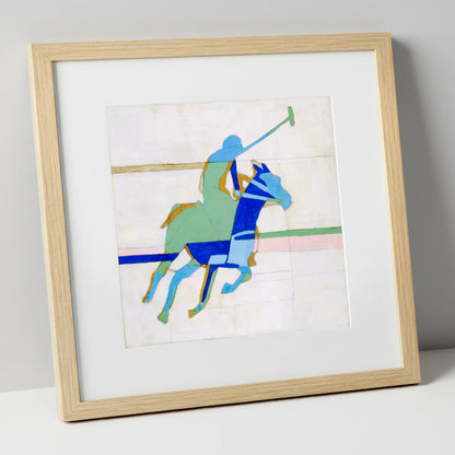 Dynamic Azure Polo polo horse art print in natural frame