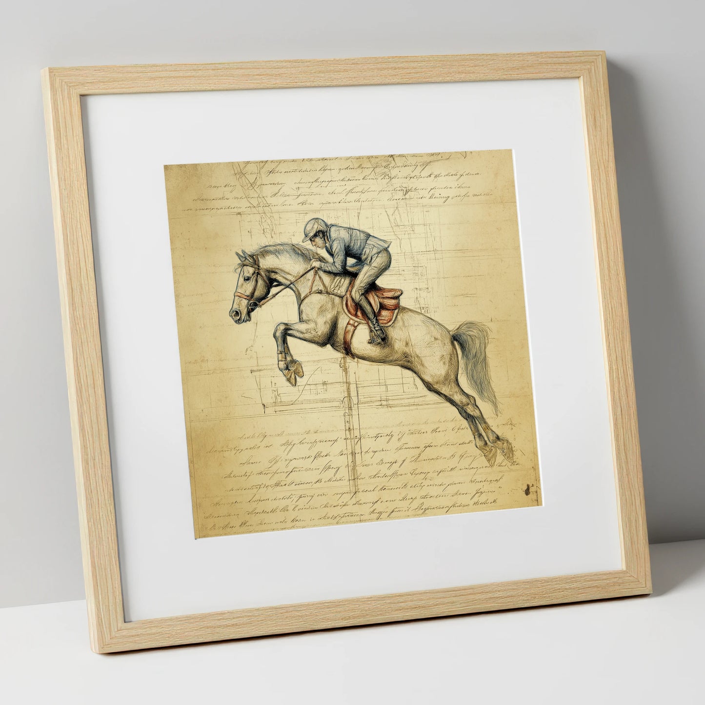 The Scholar's Jump show jumping horse art print in natural frame