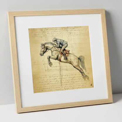 The Scholar's Jump show jumping horse art print in natural frame