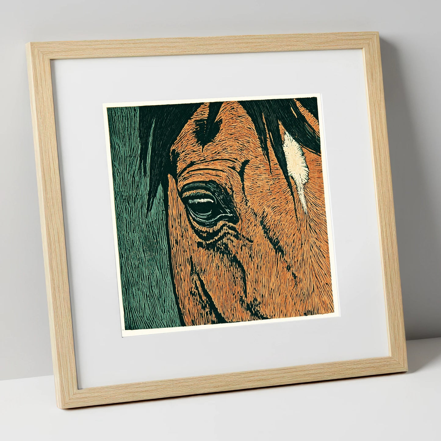 The Chestnut Gaze horse portrait art print in natural frame