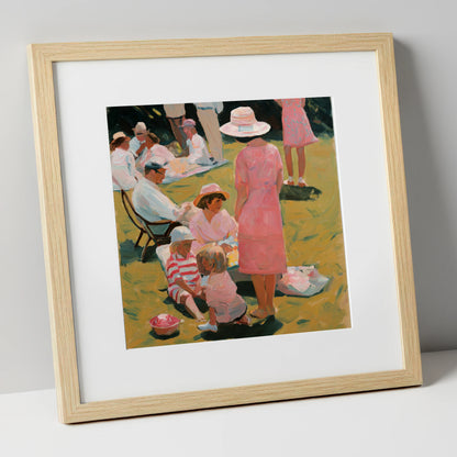 Summer Race Enclosure racing horse art print in natural frame