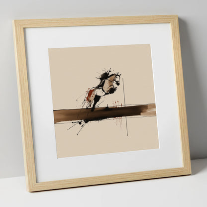 Moment of Suspension show jumping horse art print in natural frame