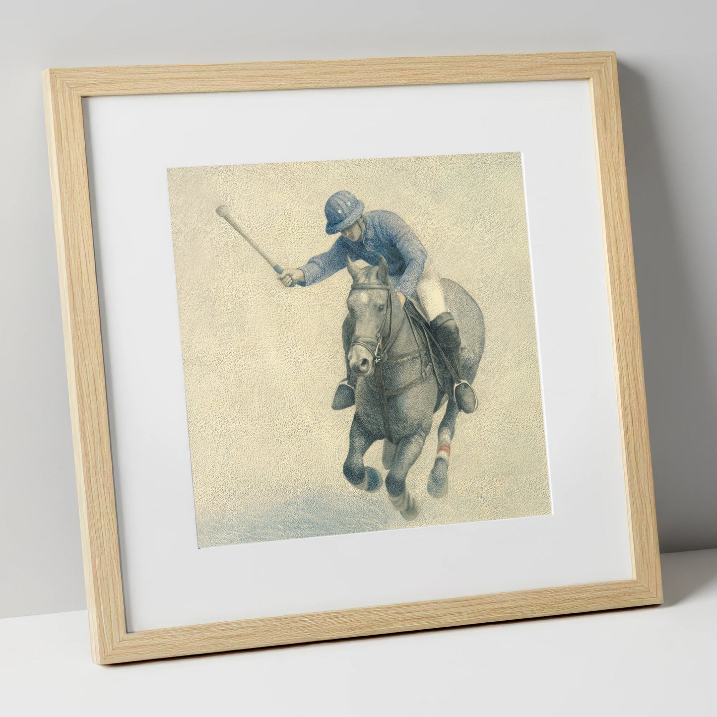 Precision in the Chukka polo horse art print in natural frame