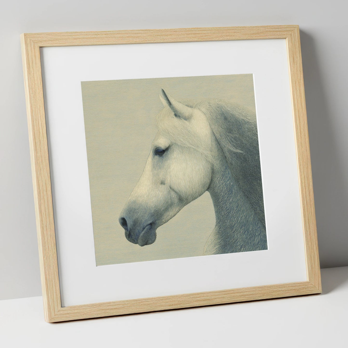 Timeless Grey Profile horse breed art print in natural frame