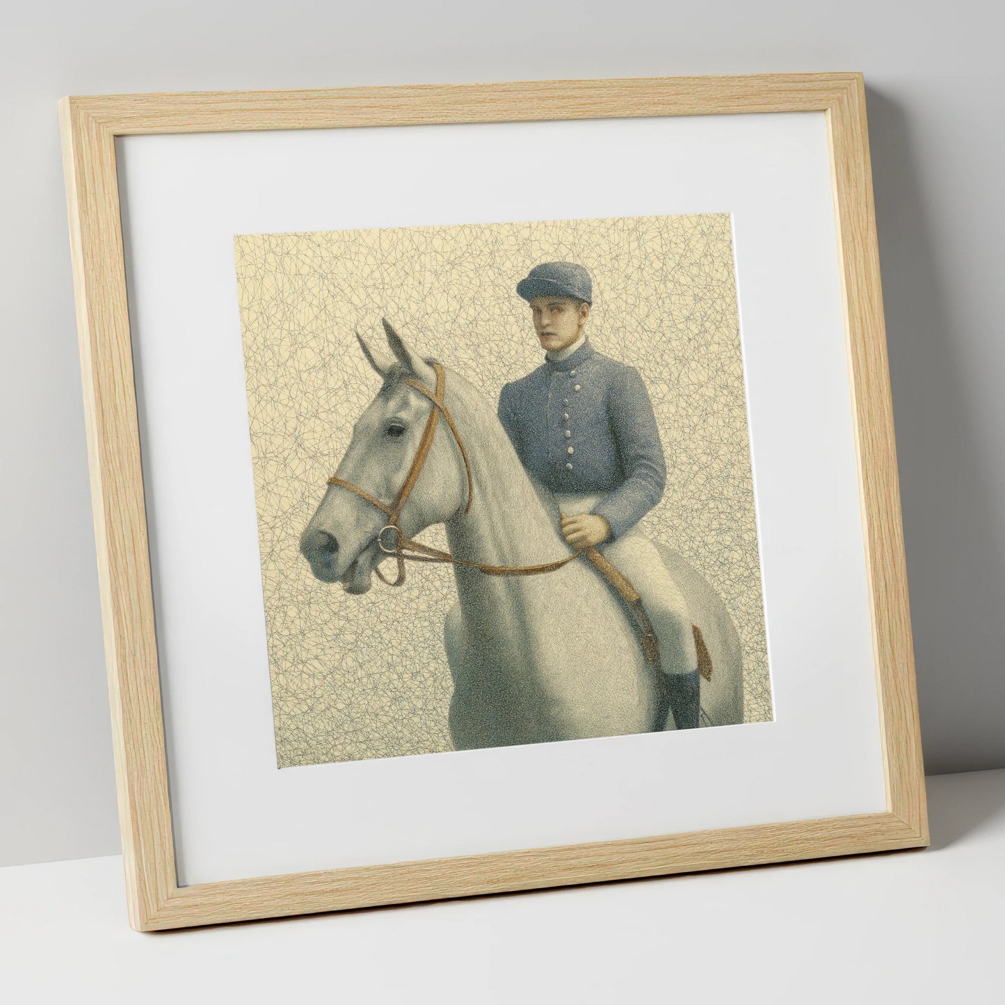 The Slate Silks racing horse art print in natural frame