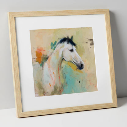 Gestural Grey Portrait horse portrait art print in natural frame