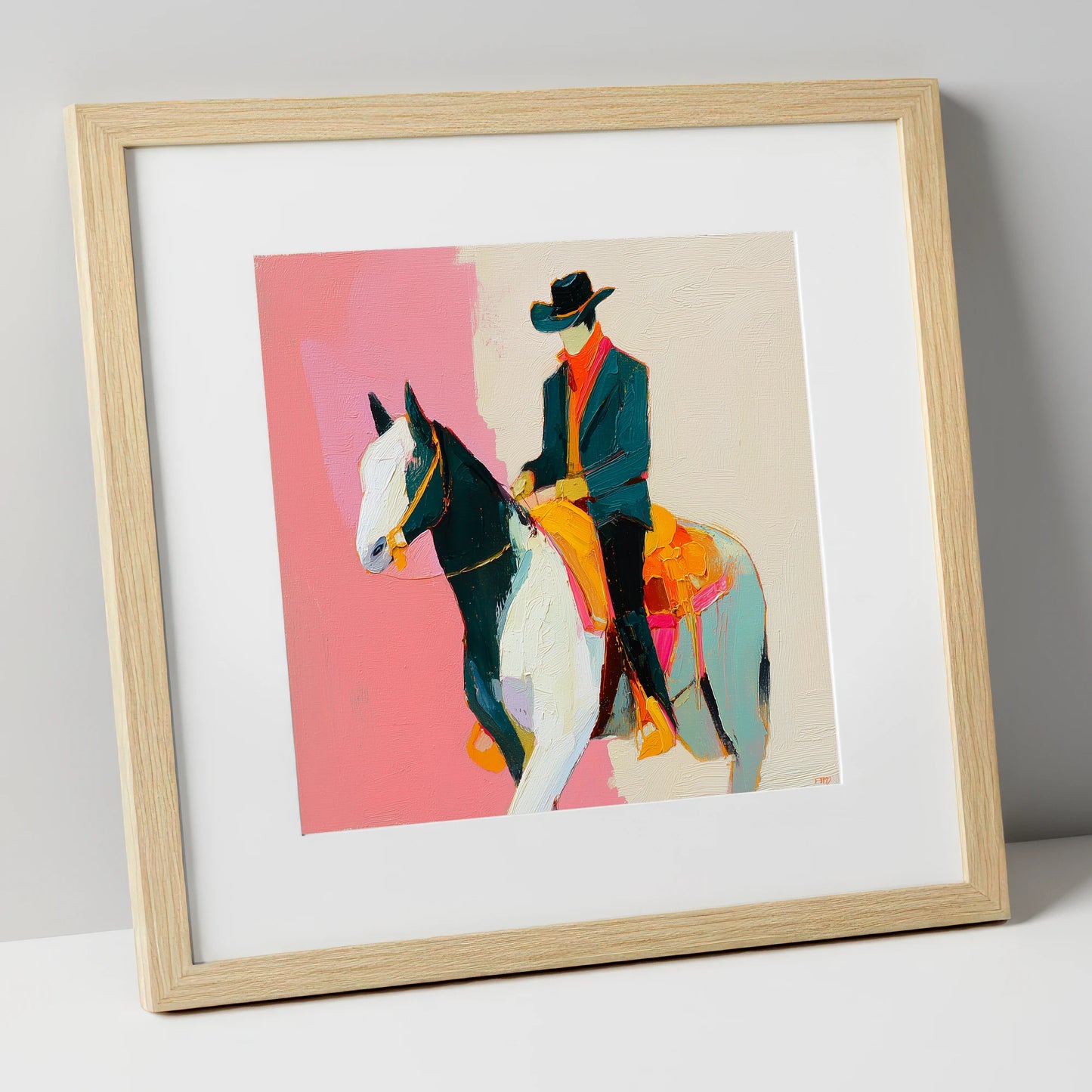 Modern Western Spirit western horse art print in natural frame