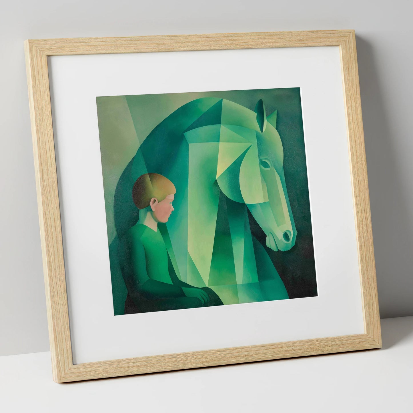 Emerald Equine Connection horse & rider art print in natural frame