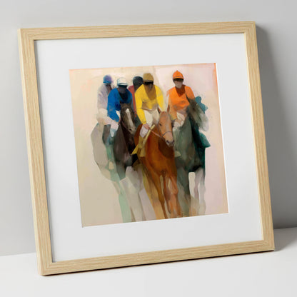 The Front Runners racing horse art print in natural frame