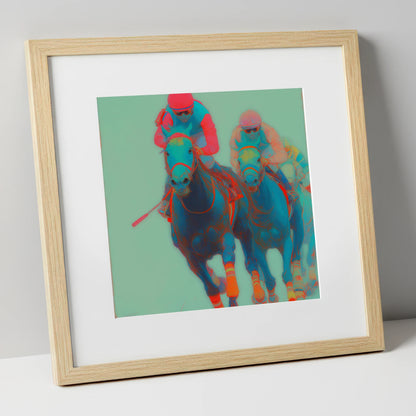 Electric Furlong racing horse art print in natural frame