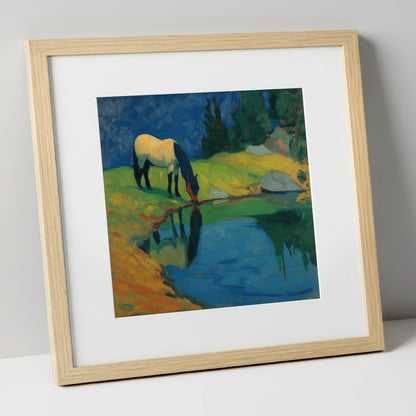 Sapphire Pool Reflections horse landscape art print in natural frame