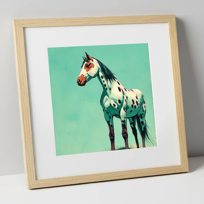 Striking Spotted Appaloosa horse breed art print in natural frame