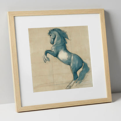 Azure Equine Study horse portrait art print in natural frame