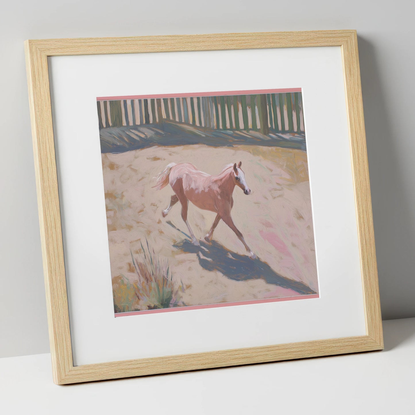 Sunlit Arena Stride horse breed art print in natural frame