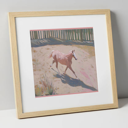 Sunlit Arena Stride horse breed art print in natural frame