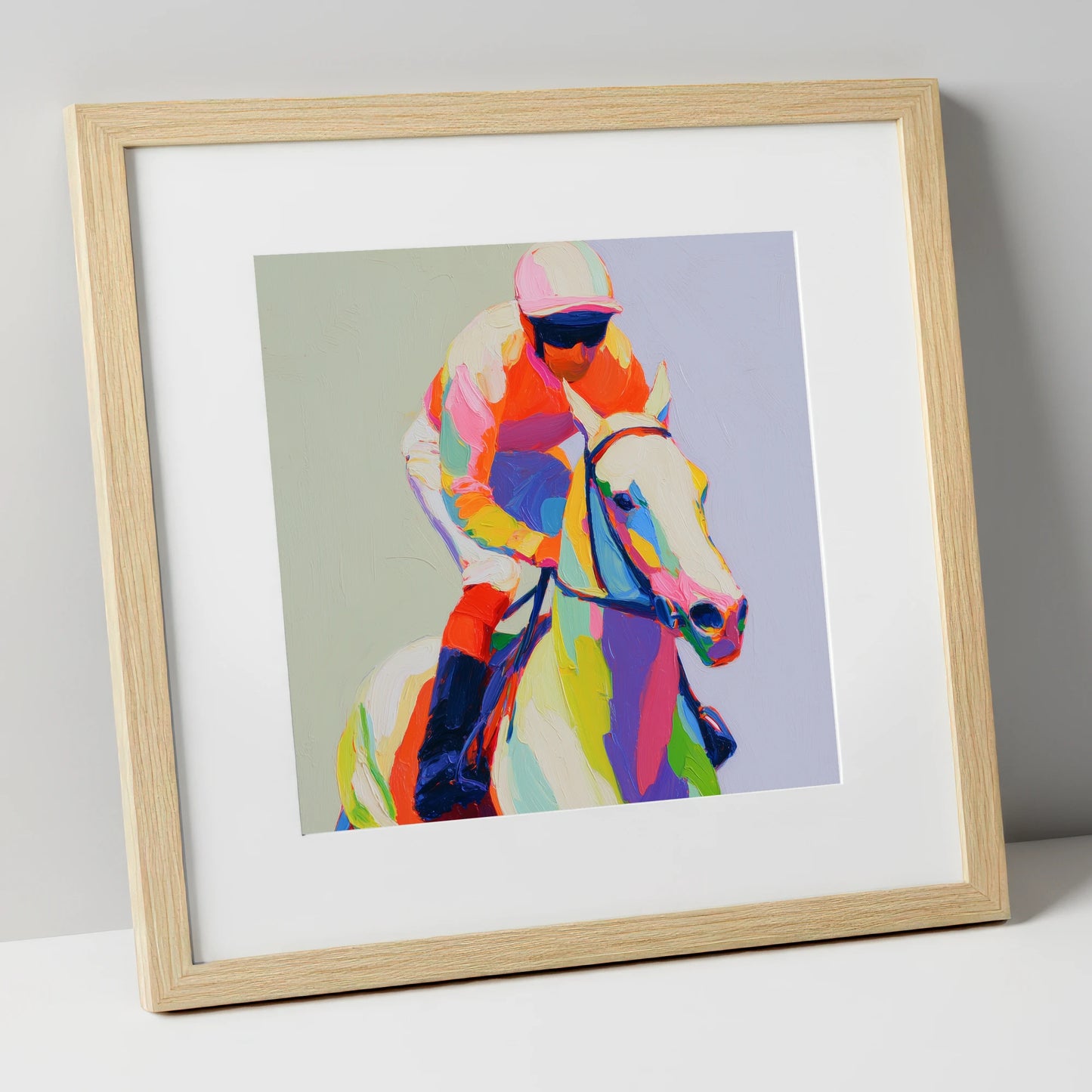 Prismatic Speed racing horse art print in natural frame