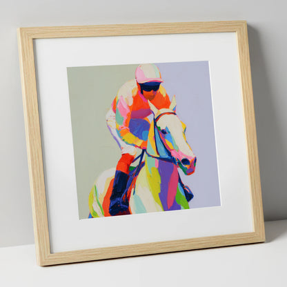 Prismatic Speed racing horse art print in natural frame