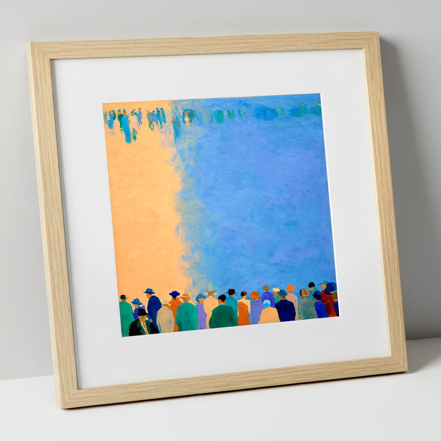 Waiting for the Field racing horse art print in natural frame