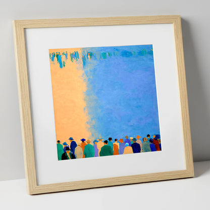 Waiting for the Field racing horse art print in natural frame