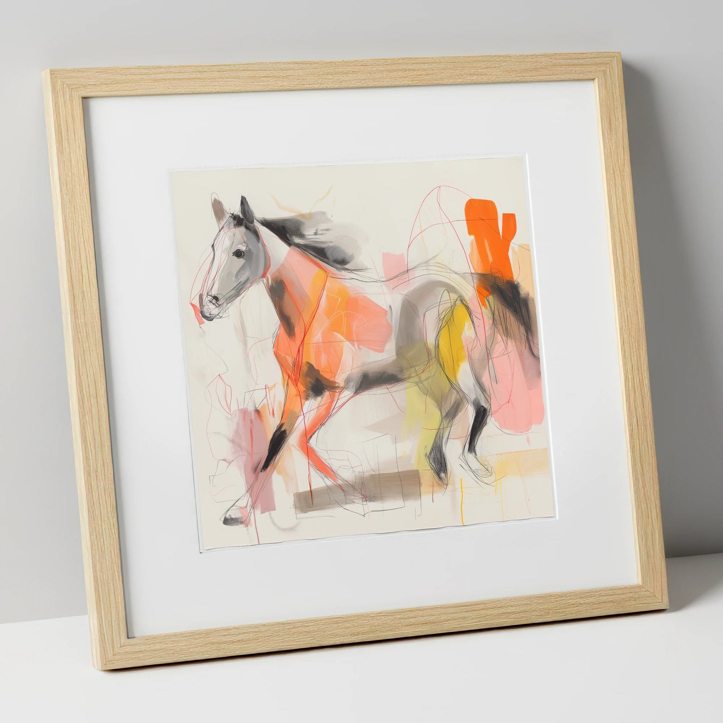 Vibrant Equine Spirit horse portrait art print in natural frame