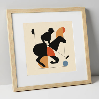 Mid-Century Polo Strike polo horse art print in natural frame