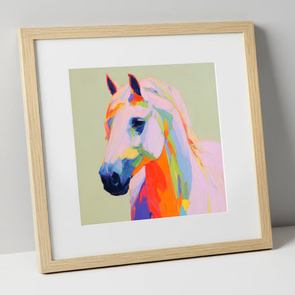 Vivid Equine Profile horse breed art print in natural frame