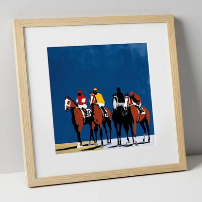 Bold Silks Under Blue racing horse art print in natural frame