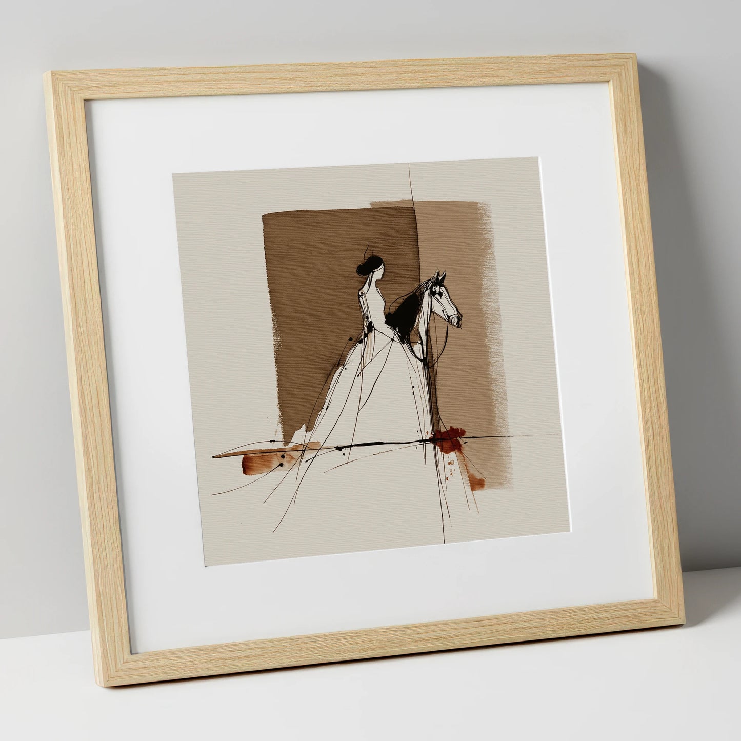 Bound in Sepia horse & rider art print in natural frame
