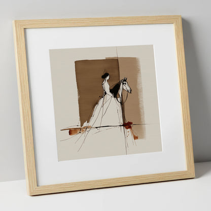 Bound in Sepia horse & rider art print in natural frame