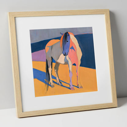 Vibrant Colour Block Standing Horse horse breed art print in natural frame