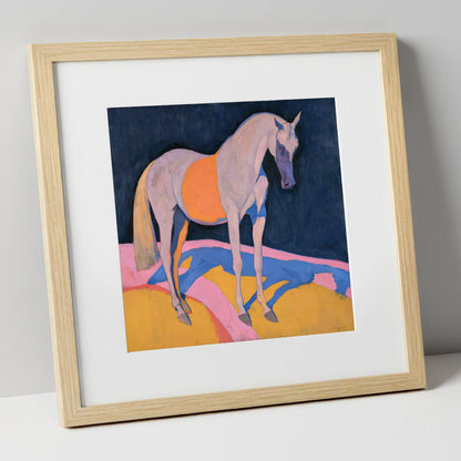 Grey Arabian In Bold Colours horse breed art print in natural frame