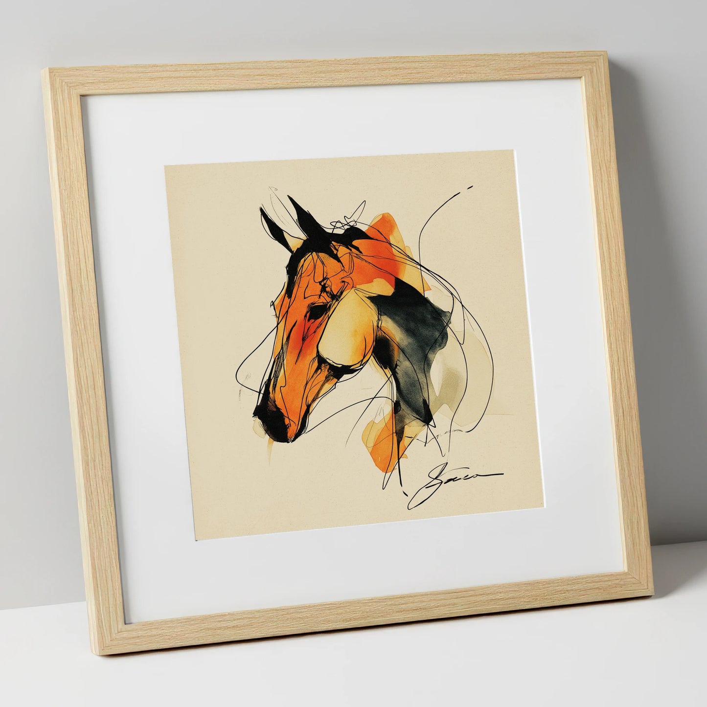 Amber Spirit Equine Portrait horse portrait art print in natural frame