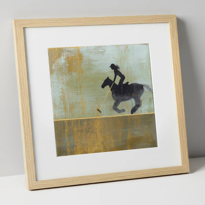 Gilded Polo Silhouette polo horse art print in natural frame