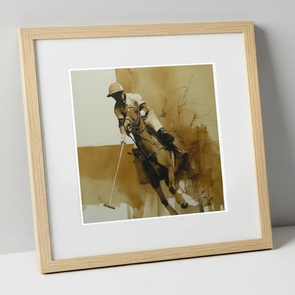 Sepia Polo Momentum polo horse art print in natural frame