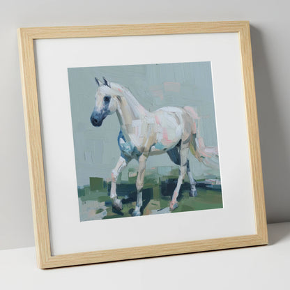 Contemporary Grey Stride horse breed art print in natural frame
