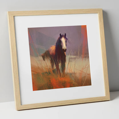 Autumn Sienna Portrait wild horses art print in natural frame