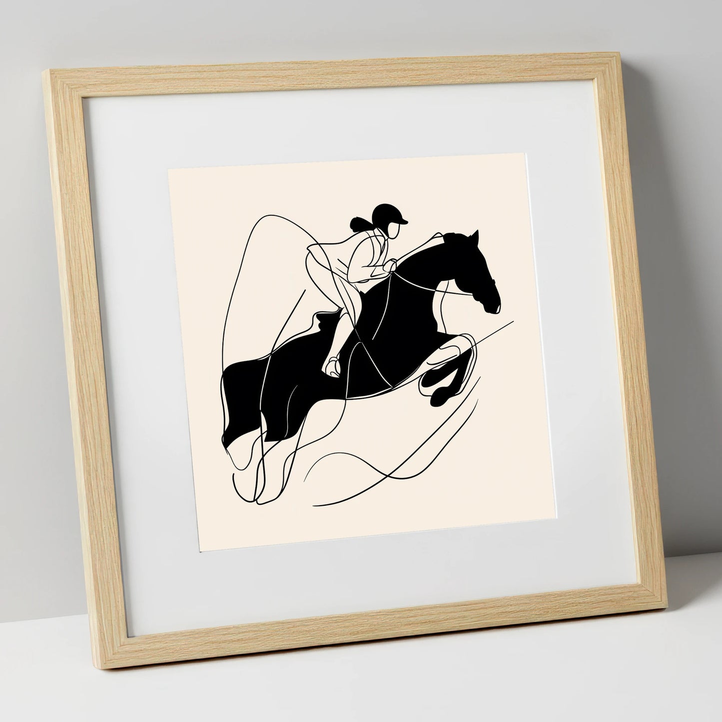 Fluid Showjumping Silhouette show jumping horse art print in natural frame