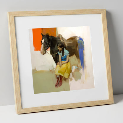 The Colour of Trust horse & rider art print in natural frame