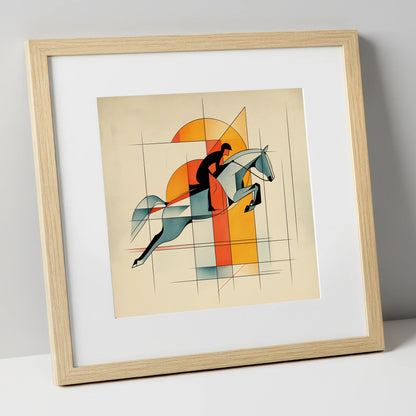 Precision in Flight show jumping horse art print in natural frame