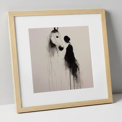 The Unspoken Bond horse & rider art print in natural frame