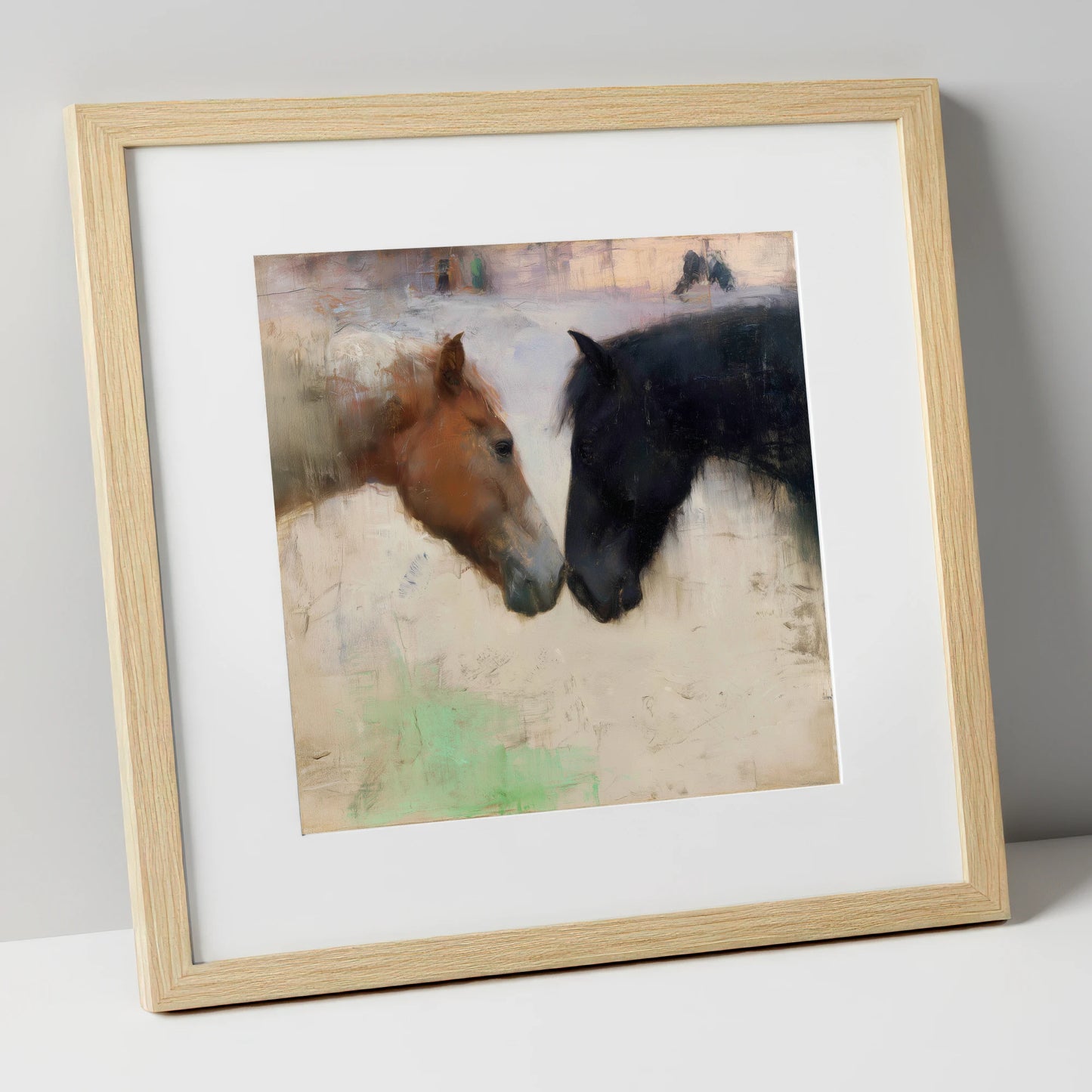 Gentle Connection horse portrait art print in natural frame