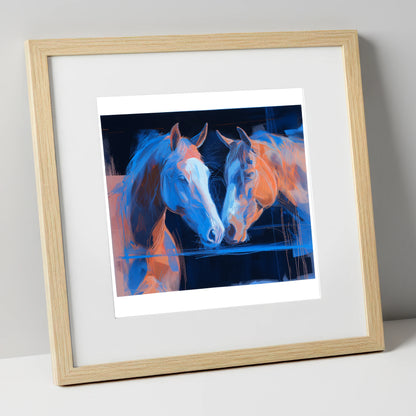 Quiet Communion horse portrait art print in natural frame