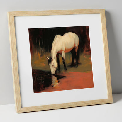 Quiet Reflection horse portrait art print in natural frame