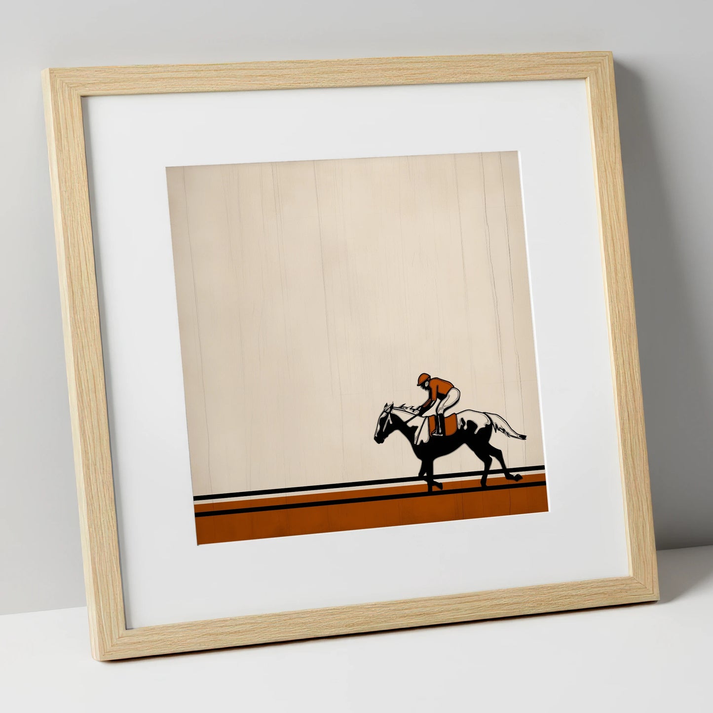 The Final Furlong racing horse art print in natural frame