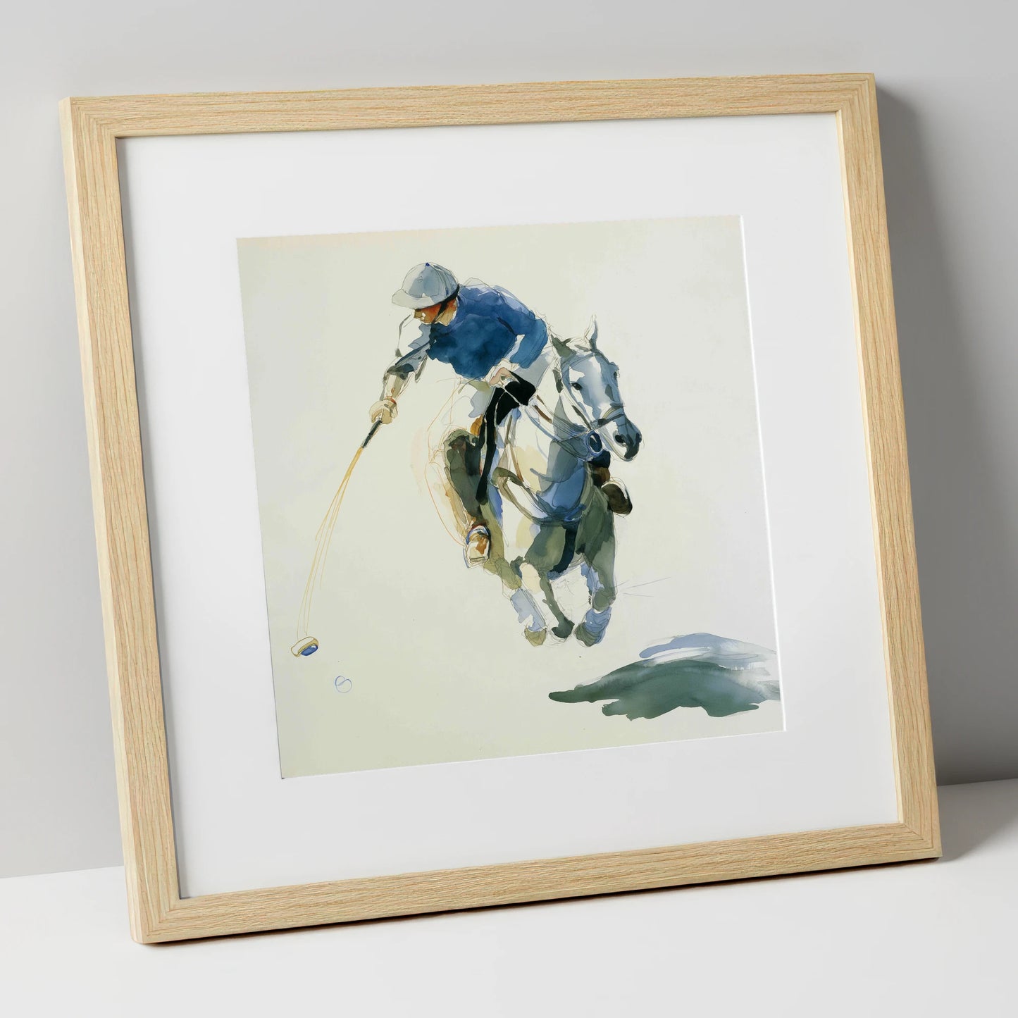 The Decisive Downward Swing polo horse art print in natural frame