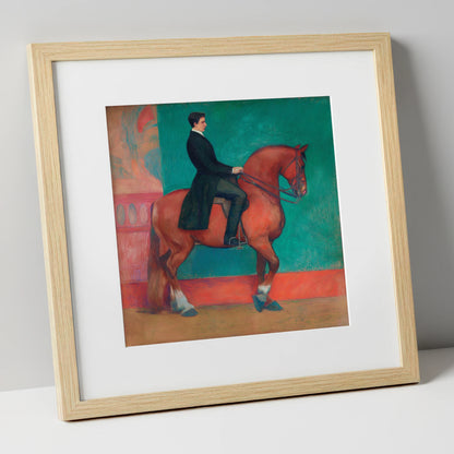 Collected Chestnut in Emerald dressage horse art print in natural frame