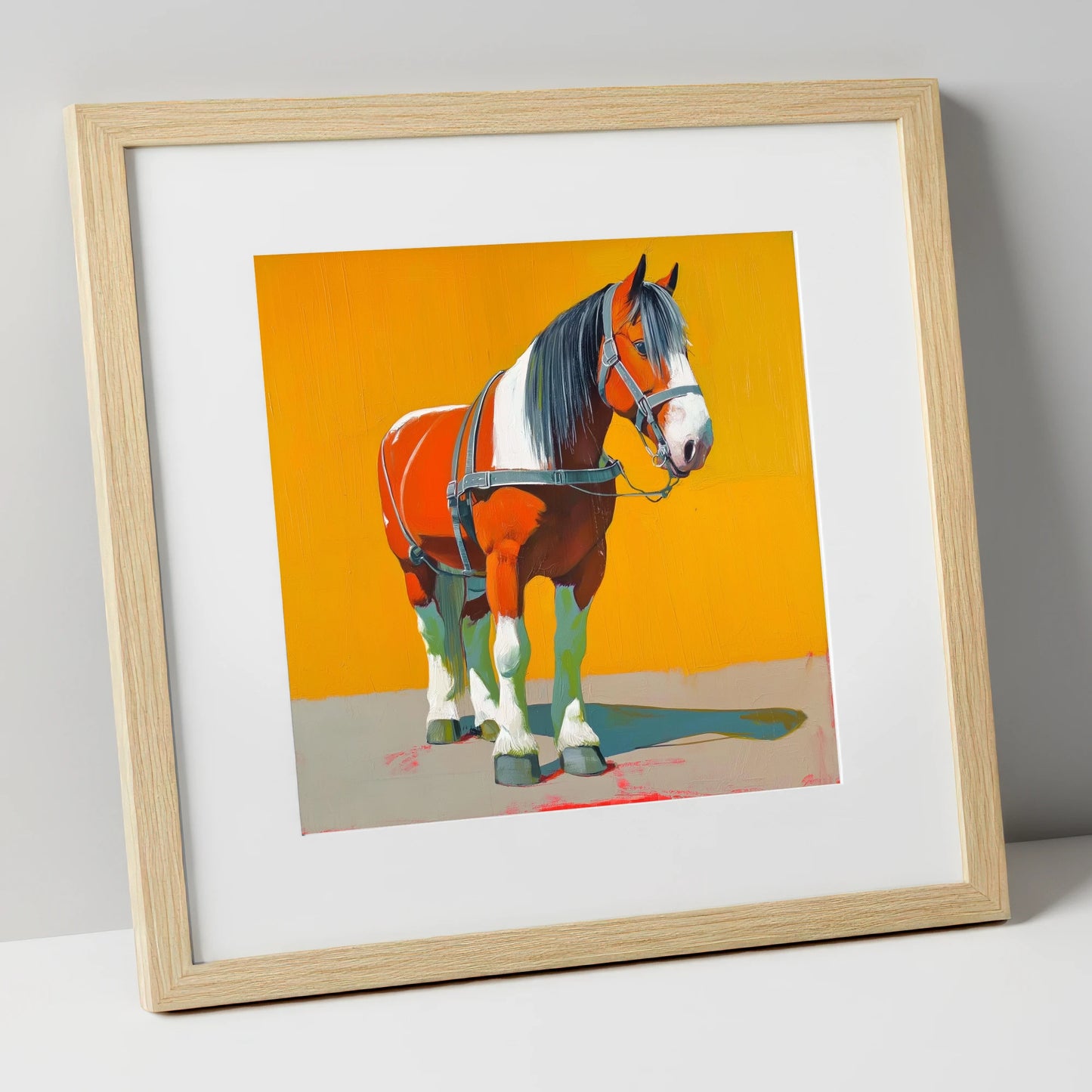 Vibrant Heavy Horse horse breed art print in natural frame